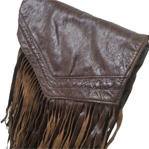 JJ Winters Brown Leather Fringe Distressed Western Crossbody Bag Boho Chic Purse
